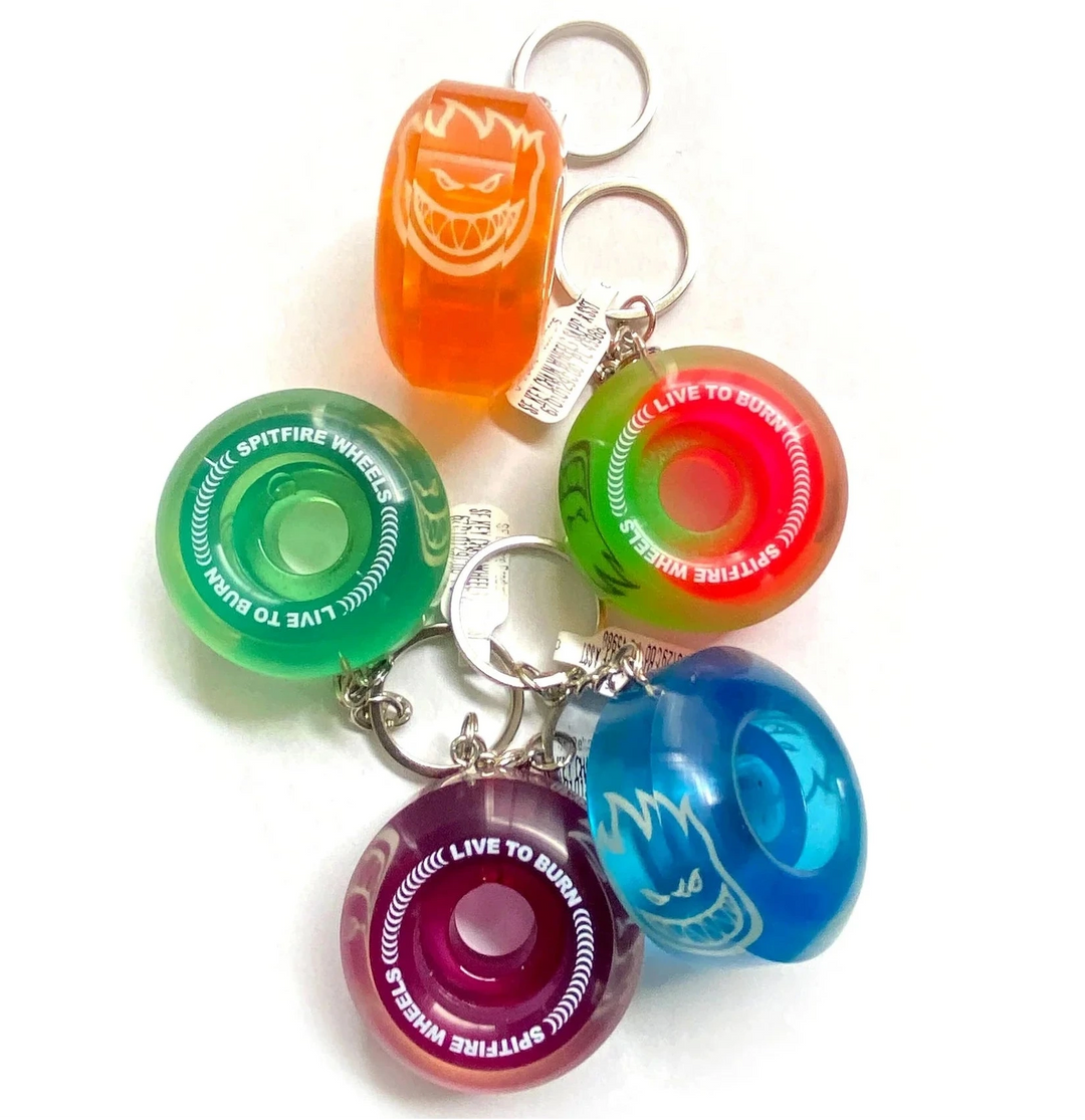 Spitfire Sapphires 42mm skateboard wheel keychains in assorted colours