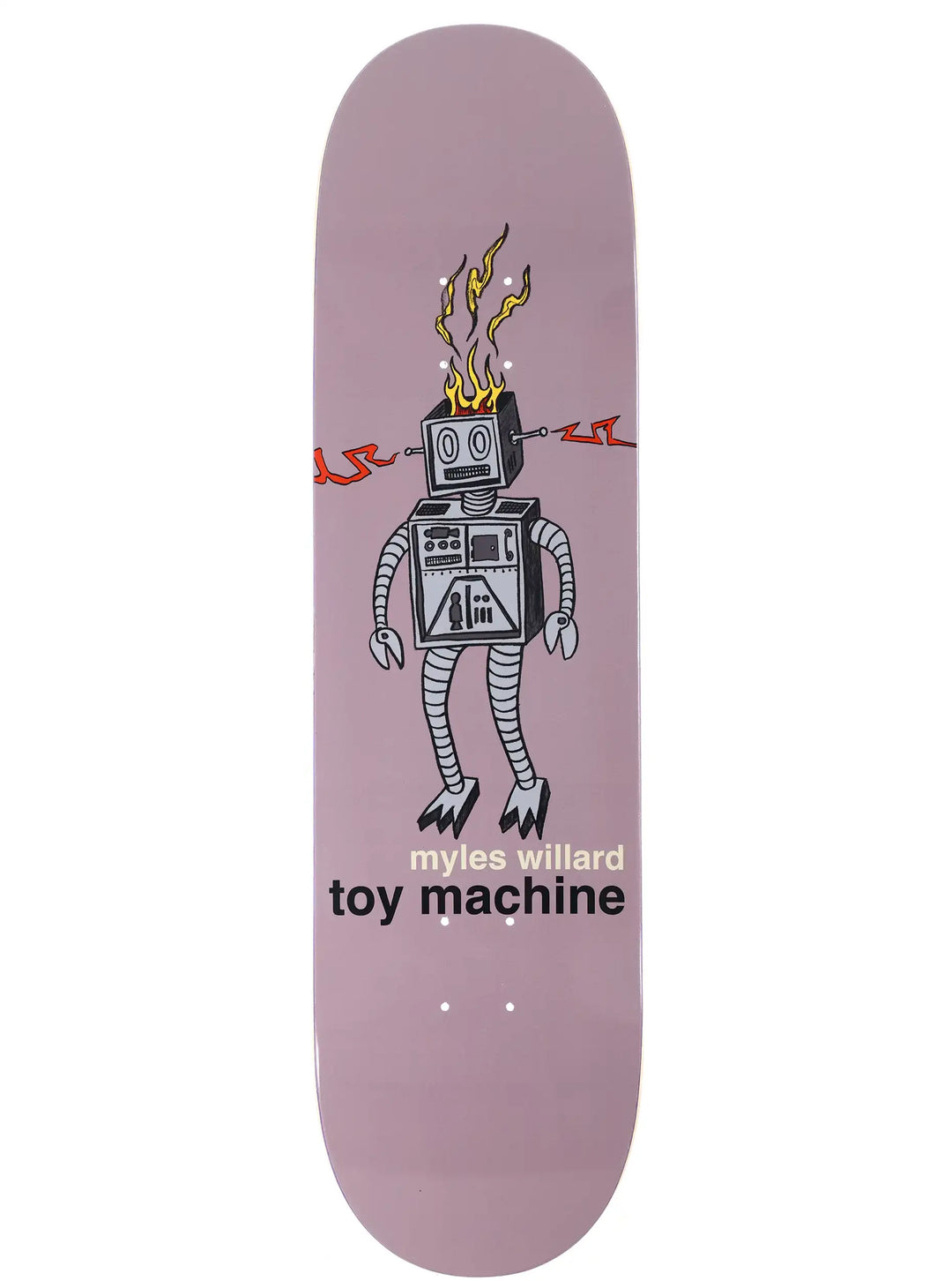 Toy Machine Myles Willard Robot Fire 8.25 skateboard deck with flaming robot graphic