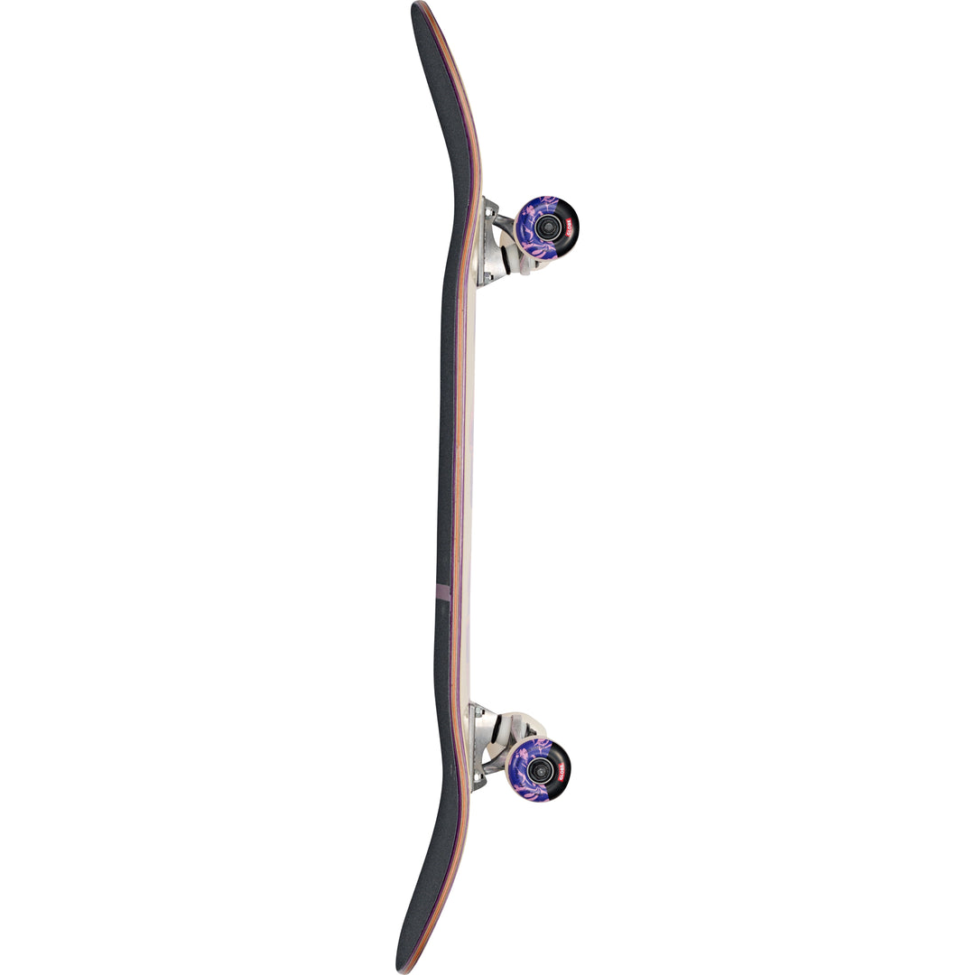 Skateboard with purple wheels on a white background