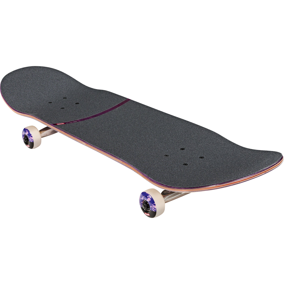 Skateboard with purple wheels on a white background