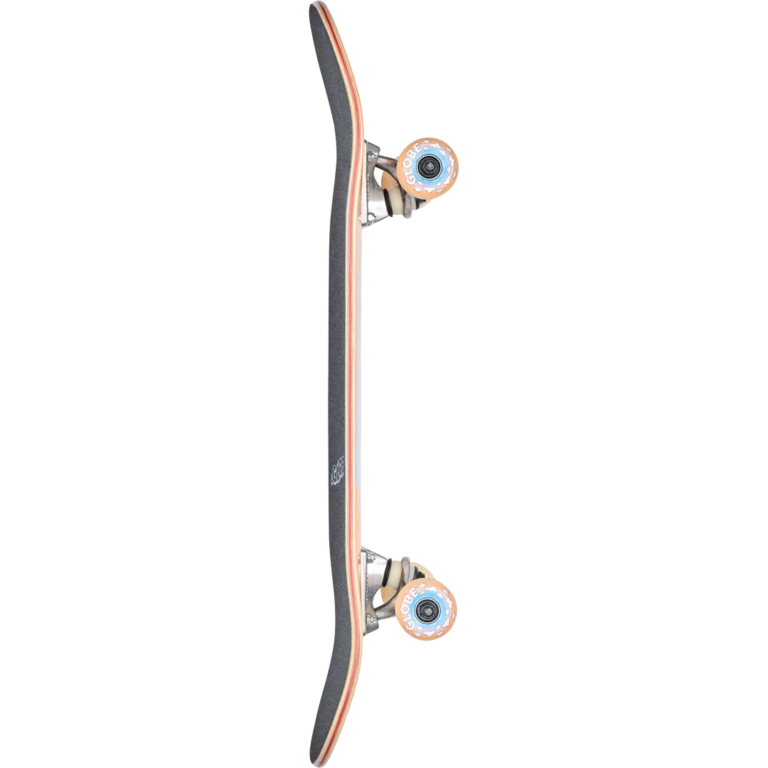 Skateboard with black and orange design on a white background