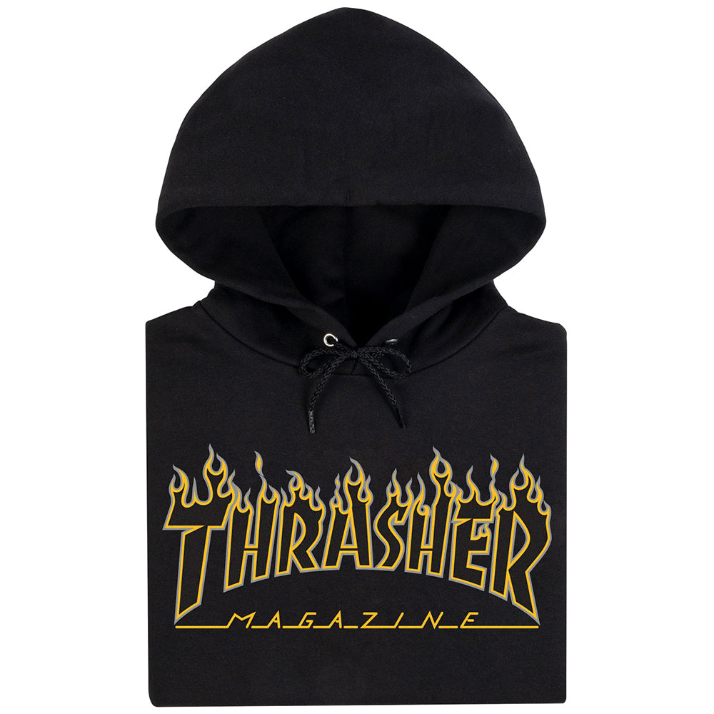Thrasher Flame Logo Hoodie, Black Yellow