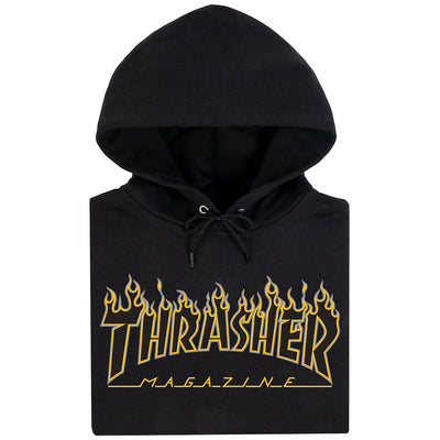 Thrasher Flame Logo Hoodie, Black Yellow