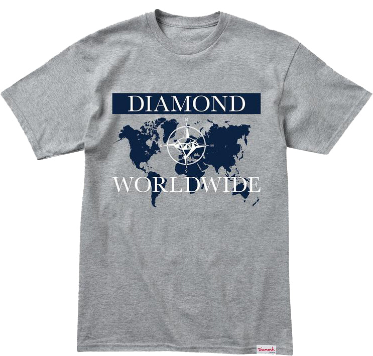 Diamond Supply Co Worldwide Tee, Heather Grey