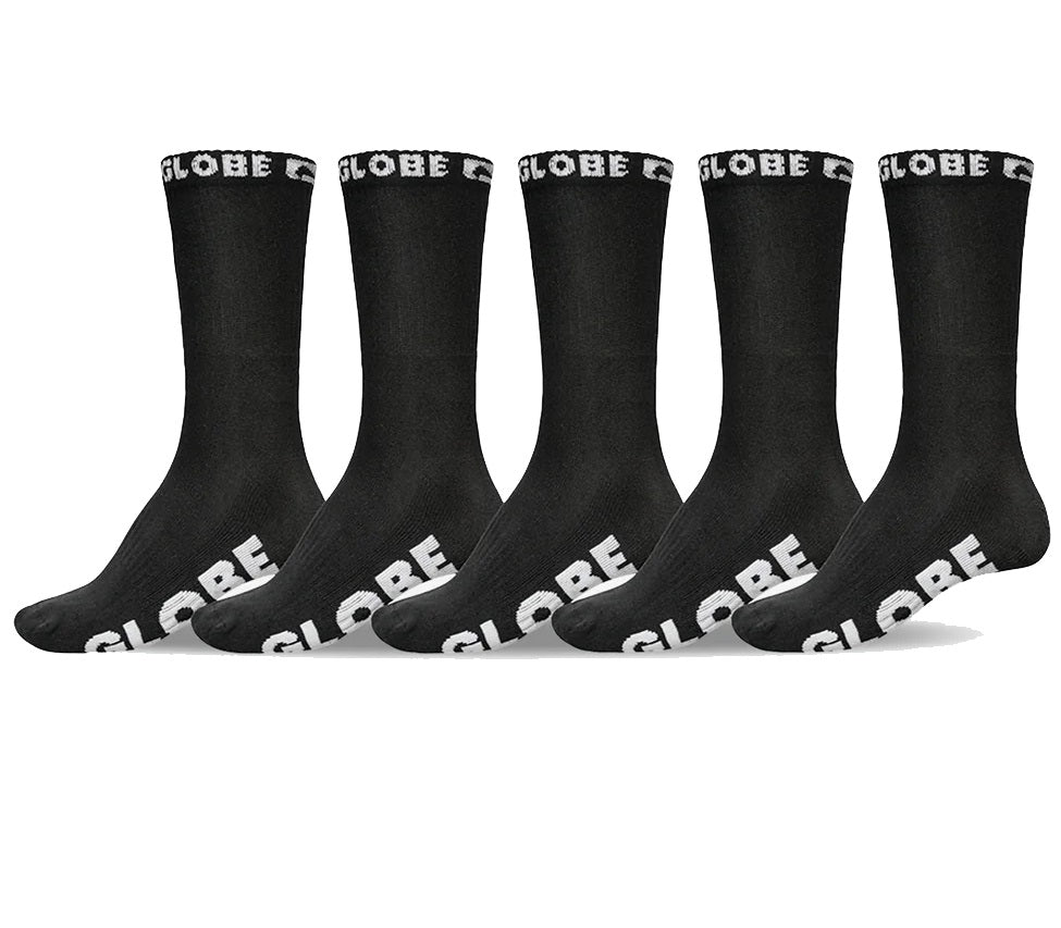 Globe Black Out Crew Socks 5 Pack, Black