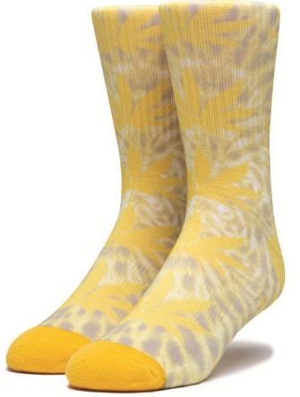 HUF Digital Dye Plantlife Crew Socks, Aurora Yellow