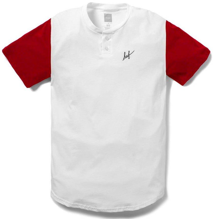 HUF Script Short Sleeve Henley, White Red