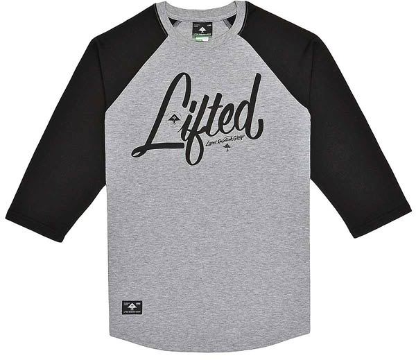 Black LRG 3/4 sleeve raglan shirt featuring the LRG Lifted logo printed across the front